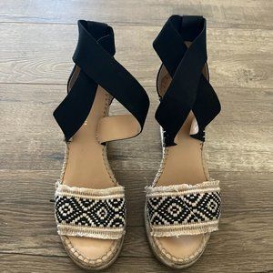 Tommy Hilfiger heeled espadrilles, Black/Cream, Size 8.5